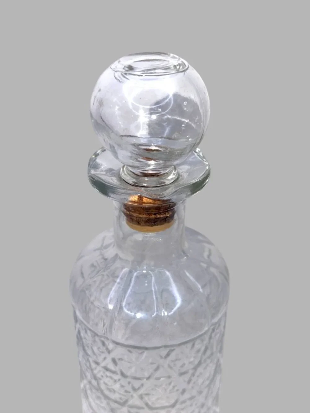 Vintage 1958 Schenley Whiskey Glass Decanter Snowflake Embossed Cork Stopper